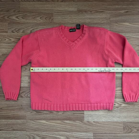 Vintage Coral Pink Cotton Sweater XS/S | V-Neck Minimalist Preppy Coastal Knit - Picture 3 of 5